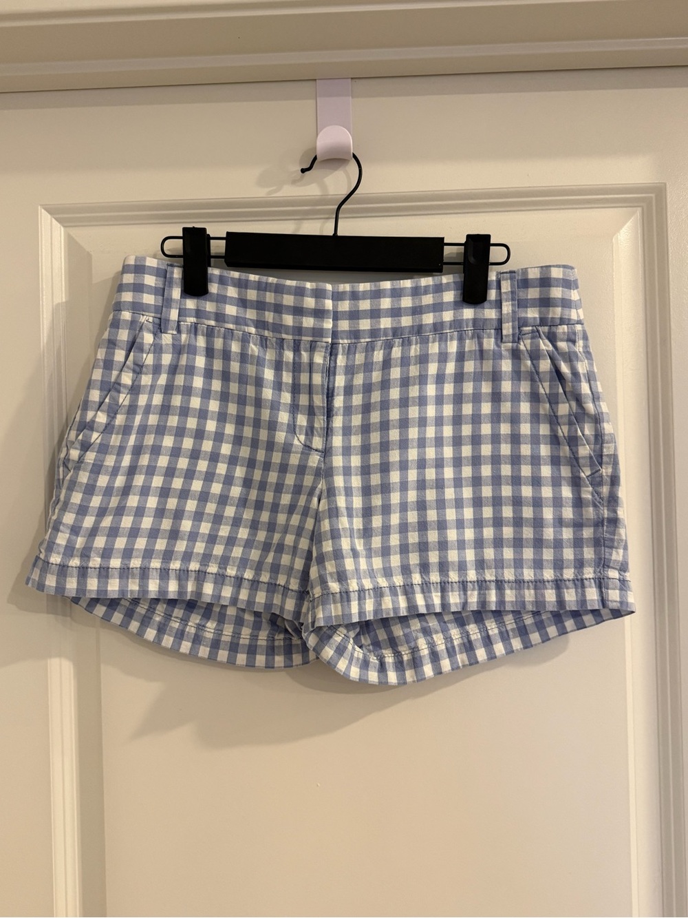 J. Crew Light Blue and White Gingham Cotton Short Shorts